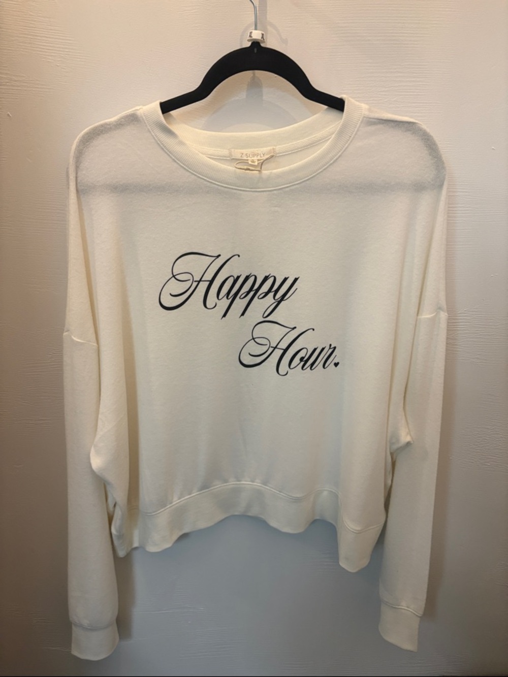 Z Supply Cream 'Happy Hour” Script Crew Sweatshirt